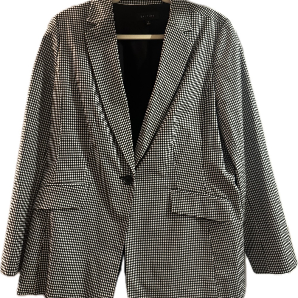 Talbots Black and White Checkered Blazer